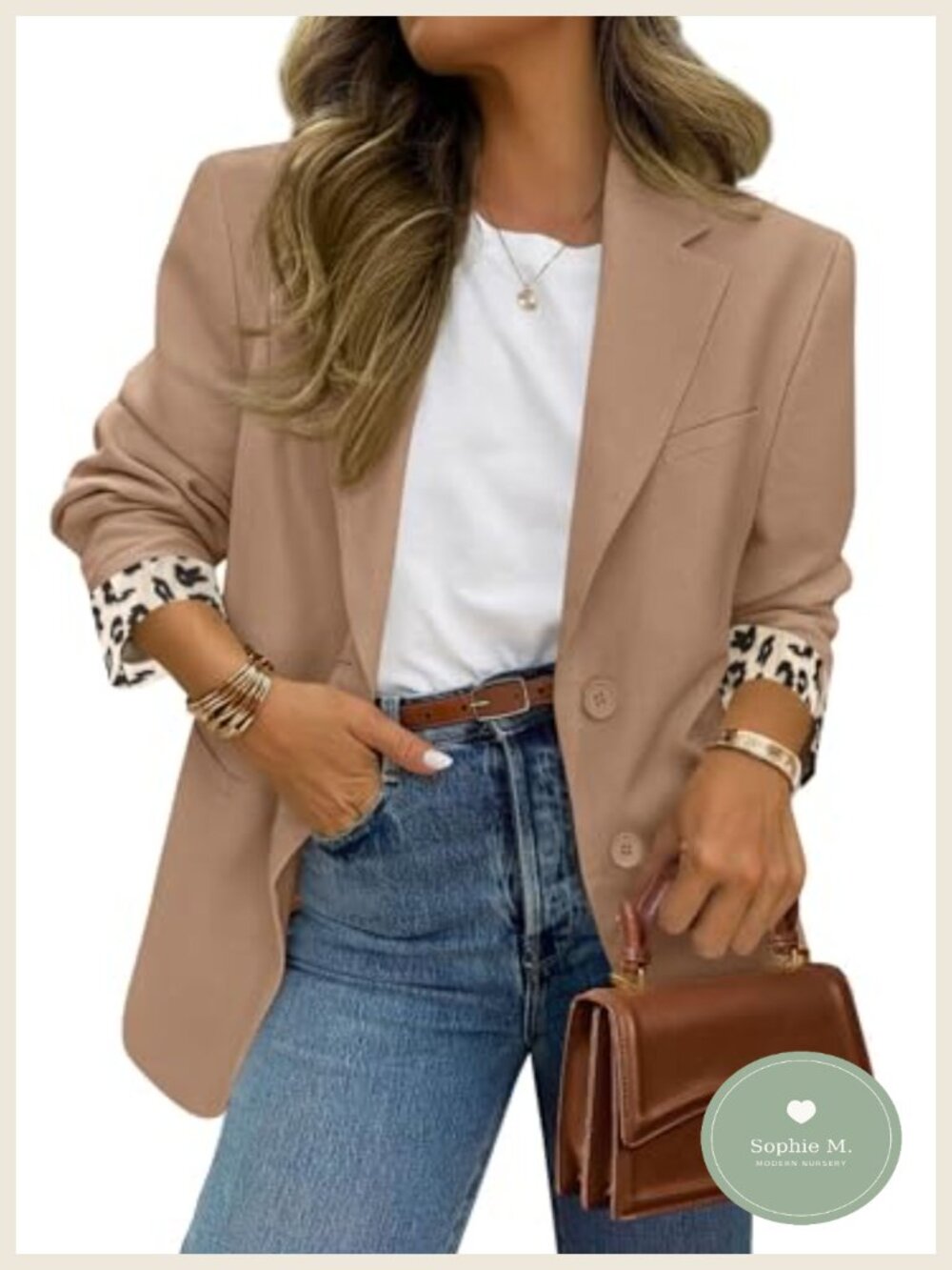 Open Front Leopard Print Blazer Suit Jacket Women Notch Lapel